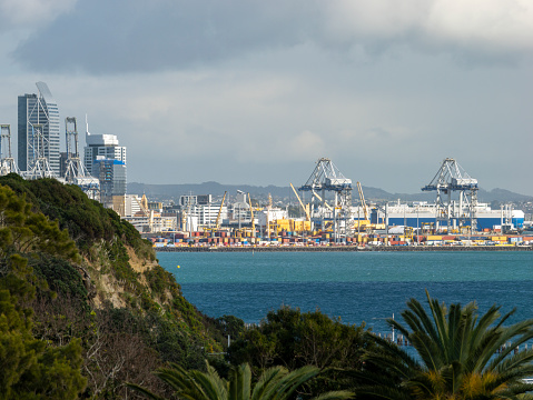 Waitemata Harbour and sea port in Auckland, New Zealand