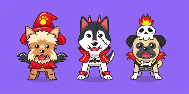 Vector illustration of Cartoon dogs with halloween costumes
