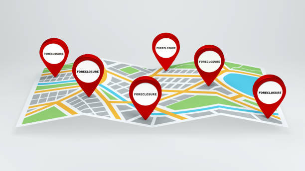 istock Foreclosure Home Houses Red Pin on Generic Map 3D Illustration 1691710002