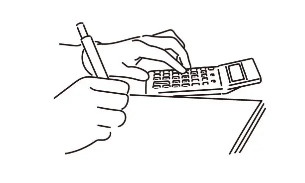 Vector illustration of Hand of a person calculating with a calculator