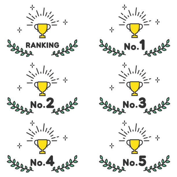 набор значков ранжирования. лавр и кубок чемпионата, простые цвета, 3 цвета - fourth place stock illustrations