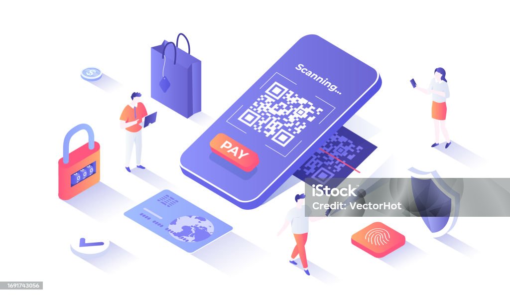 Qr Code Payment Mobile Phone Scans Qr Code Barcode On Smartphone Screen ...