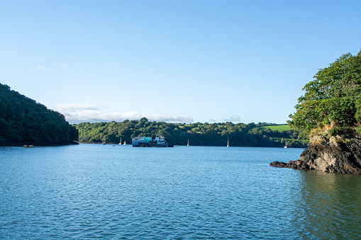 River Fal, Cornwall, UK - August 2023: View from outside Trelissick Garden to Roseland peninsula
