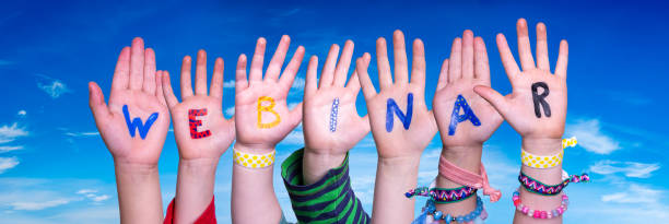 istock Children Hands Building Word Webinar, Blue Sky 1691778288