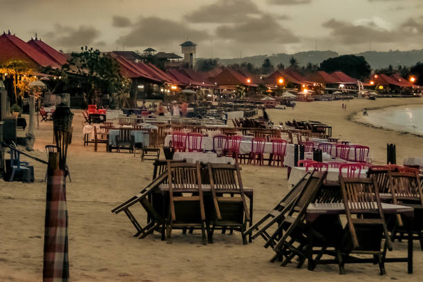 Twilight atmosphere on Jimbaran beach, Bali Indonesia