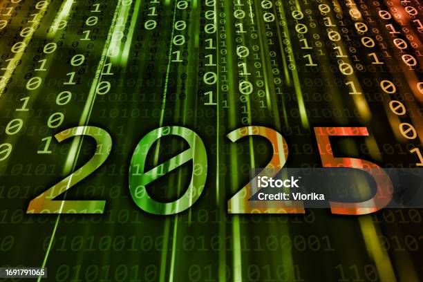 New Year 2025 On A Binary Code Background Stock Photo - Download Image Now - 2025, Abstract, Abstract Backgrounds