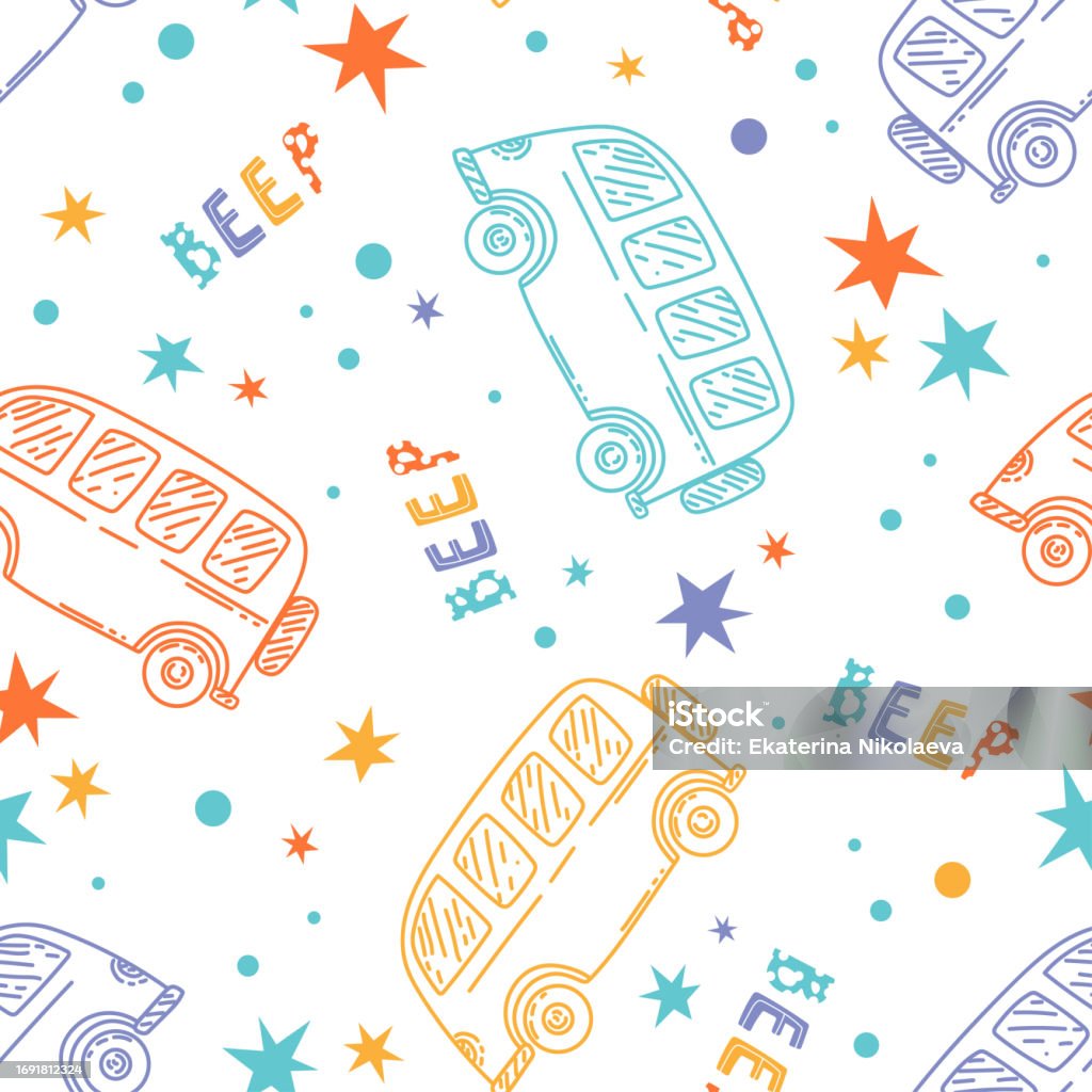 Bus Pattern Vector Cute Seamless Baby Vector Pattern With Bus Transport Stock Illustration ...