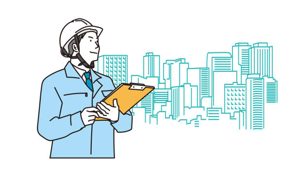 stockillustraties, clipart, cartoons en iconen met male construction worker involved in urban development - japanse etniciteit
