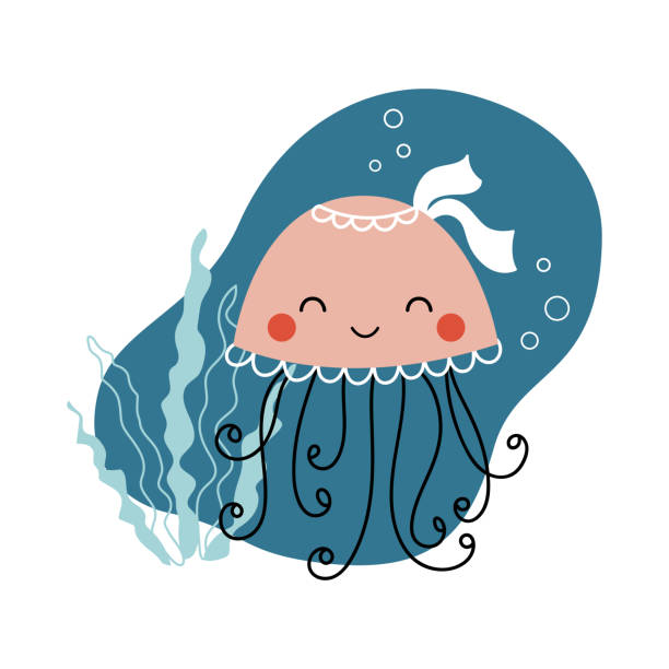 istock Cute baby jellyfish. Funny vector underwater illustration 1691818668