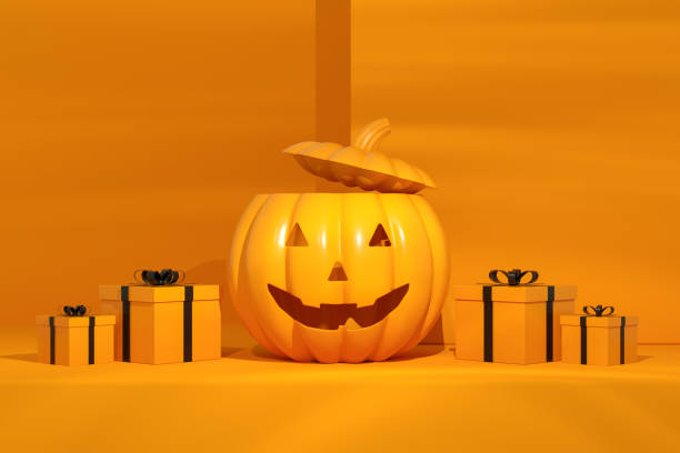 istock Halloween pumpkins on orange color background 1691825438