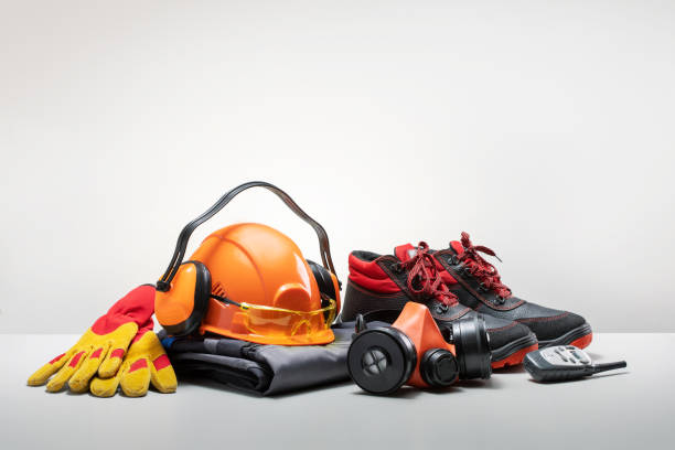 istock Work safety protection equipment on the table. Construction safety. 1691837743