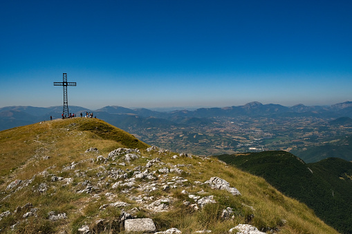 The very top of Mt. San Vicino in Marche with the cross