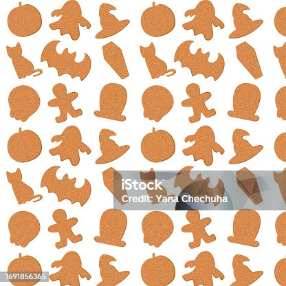 istock Seamless pattern of  halloween cookies.October vibes and colors. Vector flat cartoon illustration 1691856365