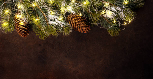 istock Christmas glowing garland and fir tree branches 1691876300