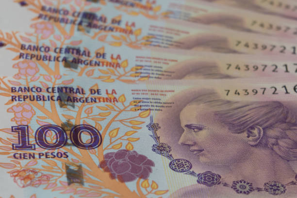 detalhe de notas de 100 pesos argentinos - beak buying currency exchanging - fotografias e filmes do acervo