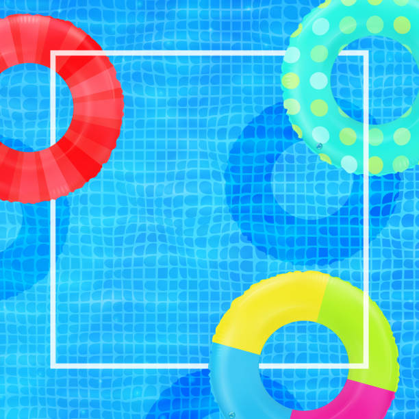 istock Swim rings on swimming pool water background. Frame for text. Inflatable rubber toy. Realistic summertime illustration. Summer vacation or trip concept. Top view swimming circles. 1691893947