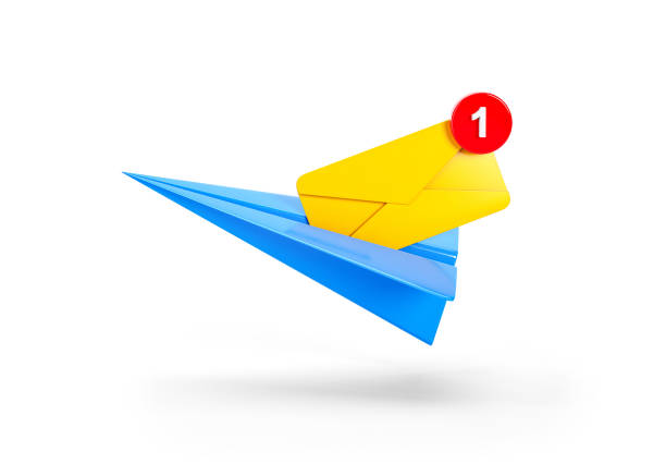 3D Mail Envelope in Paper Plane and Notification Message. Paper Letter Icon with Notification Red Bubble and Airplane. New or Unread Email. Message, Contact, Letter and Document .3D illustrations