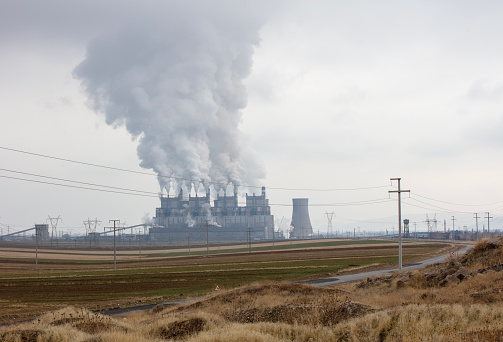 air pollution and thermal power plant general view