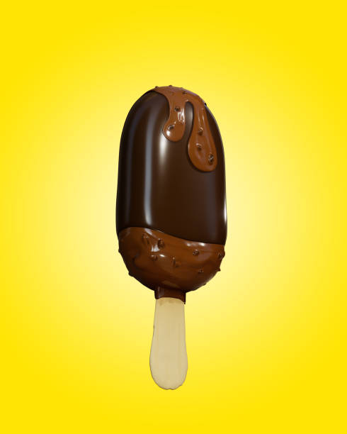 istock Dark chocolate ice cream with delicious milk chocolate dip. 3d render/illustration, summer snack. on a yellow background 1691919632