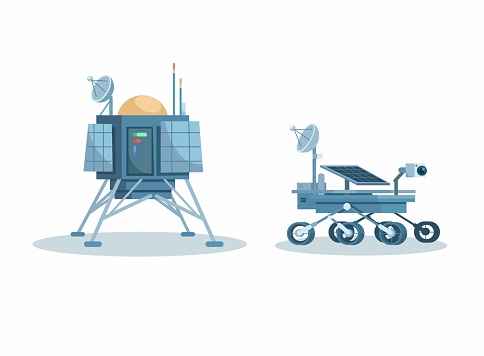 Space Explorer Robot. Moon Rover Collection Set Cartoon illustration Vector