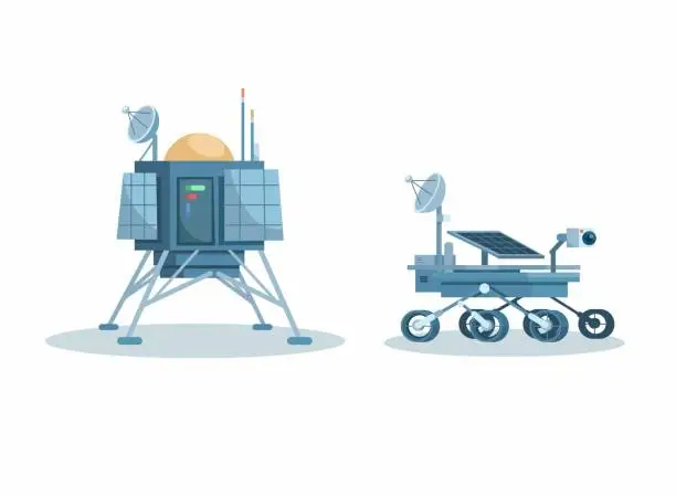 Vector illustration of Space Explorer Robot. Moon Rover Collection Set Cartoon illustration Vector