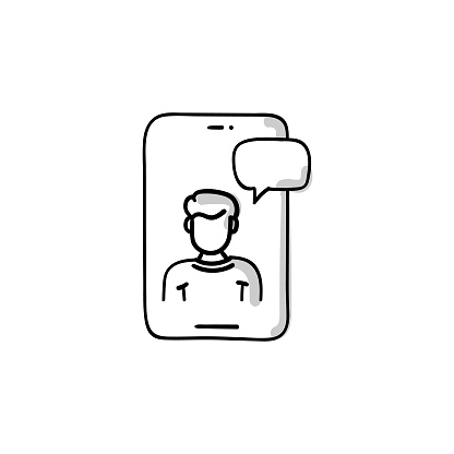 Video Conference Hand-Drawn Doodle Vector Line Icon with Editable Stroke. The Icon is suitable for web design, mobile apps, UI, UX, and GUI design.