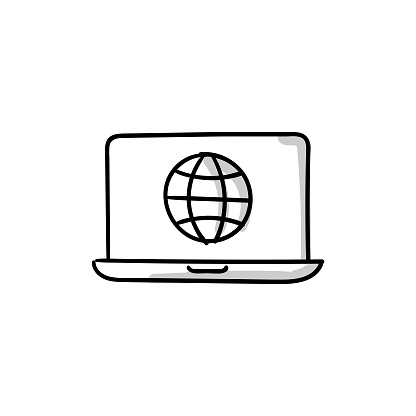 Surfing the Net  Hand-Drawn Doodle Vector Line Icon with Editable Stroke. The Icon is suitable for web design, mobile apps, UI, UX, and GUI design.