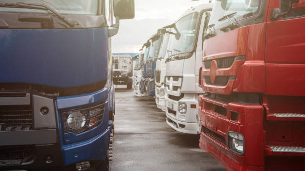 istock Different semi trucks on the truck stop parking 1691945953