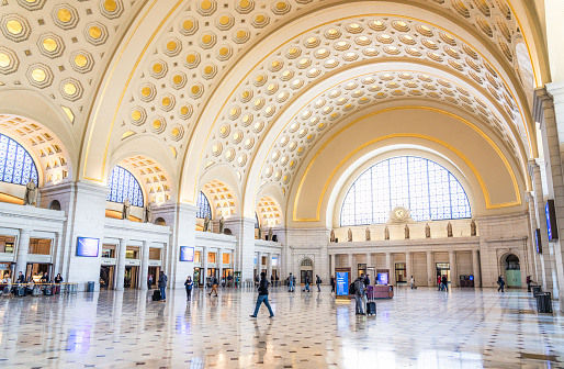 Washington DC, USA - Passengers in the large main hall of Washington Union Train Station.