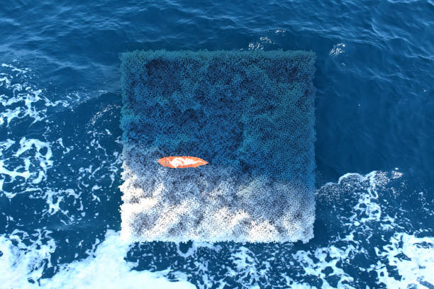 Square digital composition with a boat over the sea waves, surfing the net and metaverse concept, 3d render and photography collages.