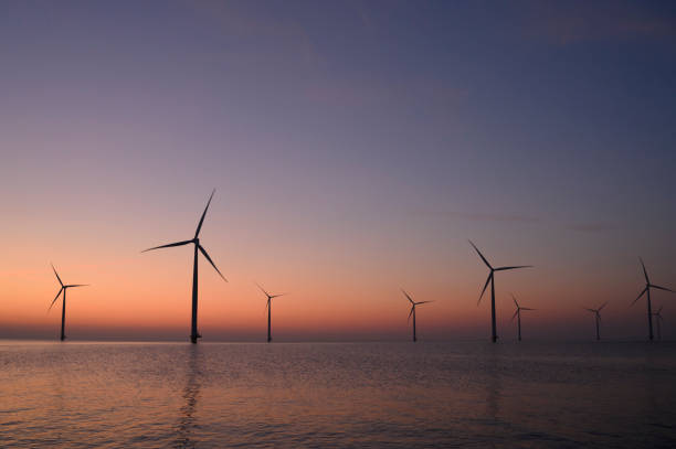 istock Wind turbines in an offshore wind park producing electricity during sunset 1691962691