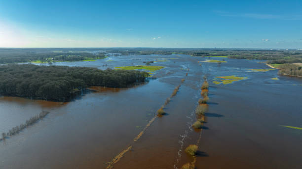 istock Vecht river high water level flooding at the Vilsteren weir drone view 1691963242