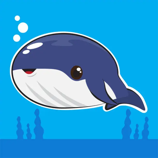 Vector illustration of cute giant blue whale cartoon