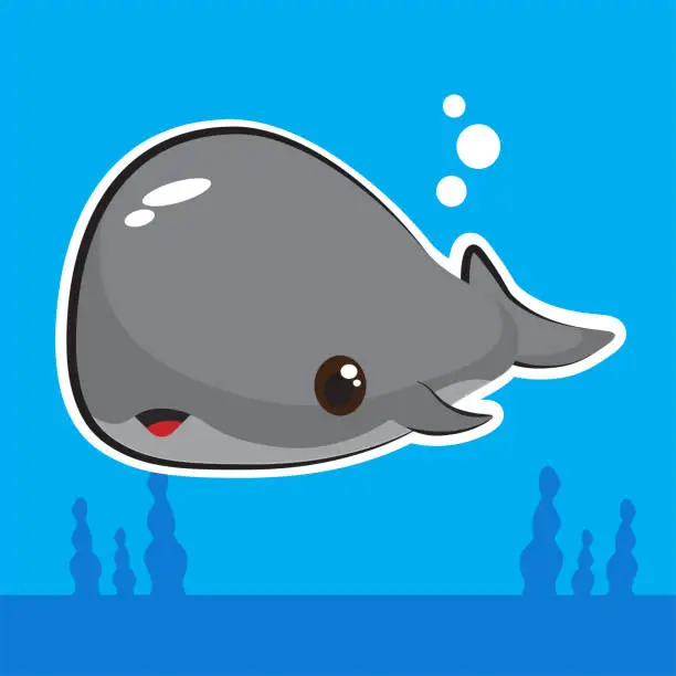 Vector illustration of cute giant grey whale