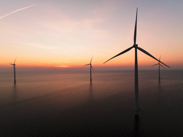 istock Wind turbines in an offshore wind park producing electricity during sunset 1691968513
