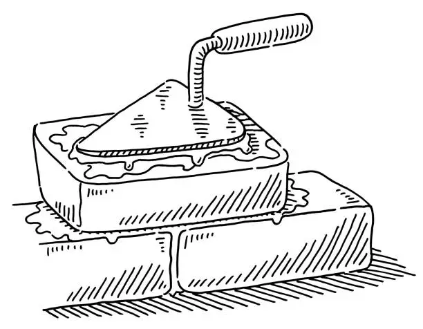Vector illustration of Trowel Tool Bricks Symbol Drawing