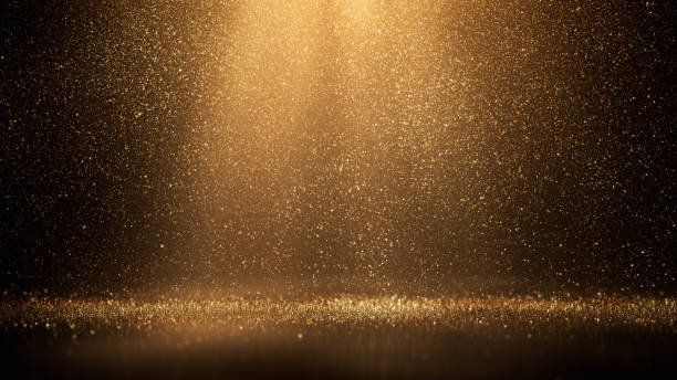 Glittering Gold Particles Raining Down - Christmas, Celebration, Award Digitally generated image of falling gold particles, perfectly usable for a wide variety of topics like Christmas, luxury, success, celebration, etc. glamour stock pictures, royalty-free photos & images