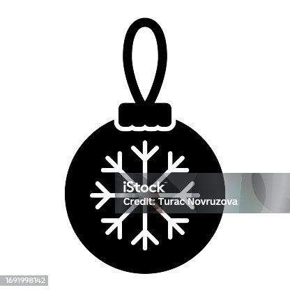 istock Glass tree toy with snowflake solid icon. Christmas ball with snowflake glyph style pictogram on white background. Decoration for firtree mobile concept web design. Vector graphics. 1691998142