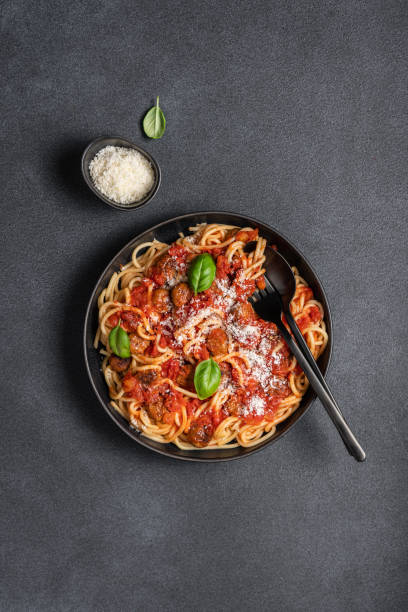 Italian pasta with meatballs stock photo