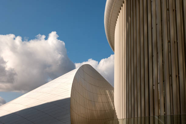 Luxembourg, city, 26.08.2023: Side view on the building of the Philharmonic in Luxembourg. Modern architecture, place for musical events and festivals.