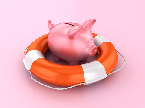 Piggy Bank with Life Belt - Color Background - 3D Rendering