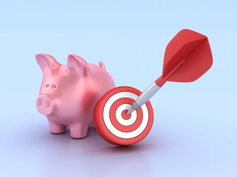 Piggy Bank with Target - Color Background - 3D Rendering