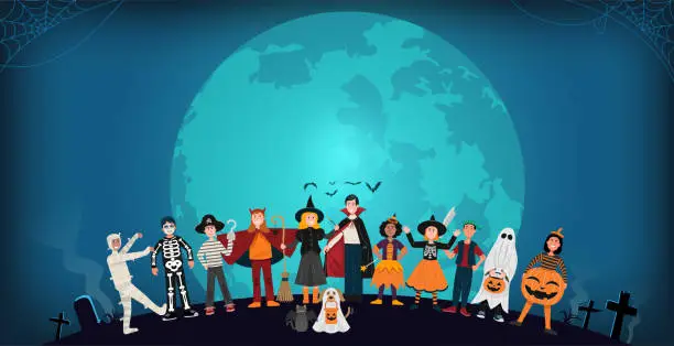 Vector illustration of Kids in Halloween costumes. Vector