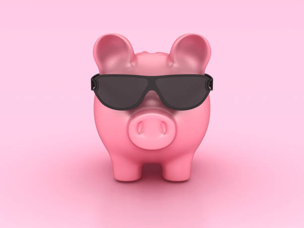 Piggy Bank with Glasses - Color Background - 3D Rendering
