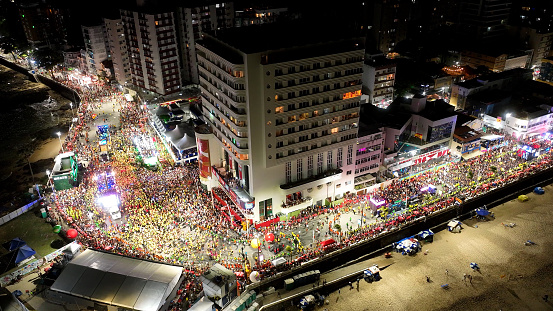 Carnival Party At Salvador In Bahia Brazil. Carnival Landscape. Downtown Background. Tourism Destination. Metropole Aerial View. Stunning Cityscape. Carnival Party At Salvador In Bahia Brazil.