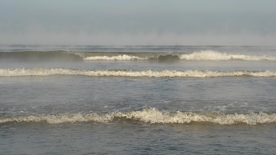 Clean Sea Waves Covered with Fog Slow Motion