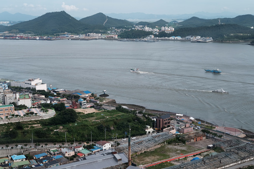 Sky view scenery of Mokpo, Sea, Islands, Boats, City