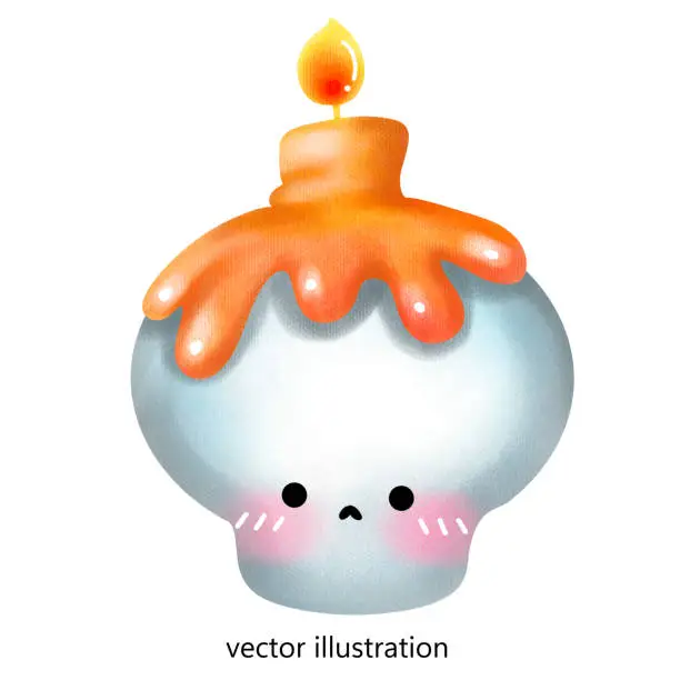 Vector illustration of Cute skull with a candle on top with Halloween , vector illustration