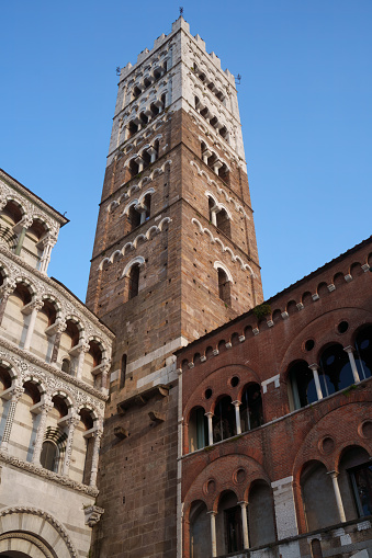 The high Tower of  MANGIA symbol of the city of Siena in Central Italy without people