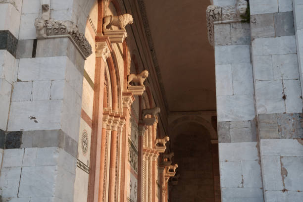 Lucca, Italy - June 27, 2023: Exterior of the Duomo of Lucca,  Tuscany, Italy, medieval building